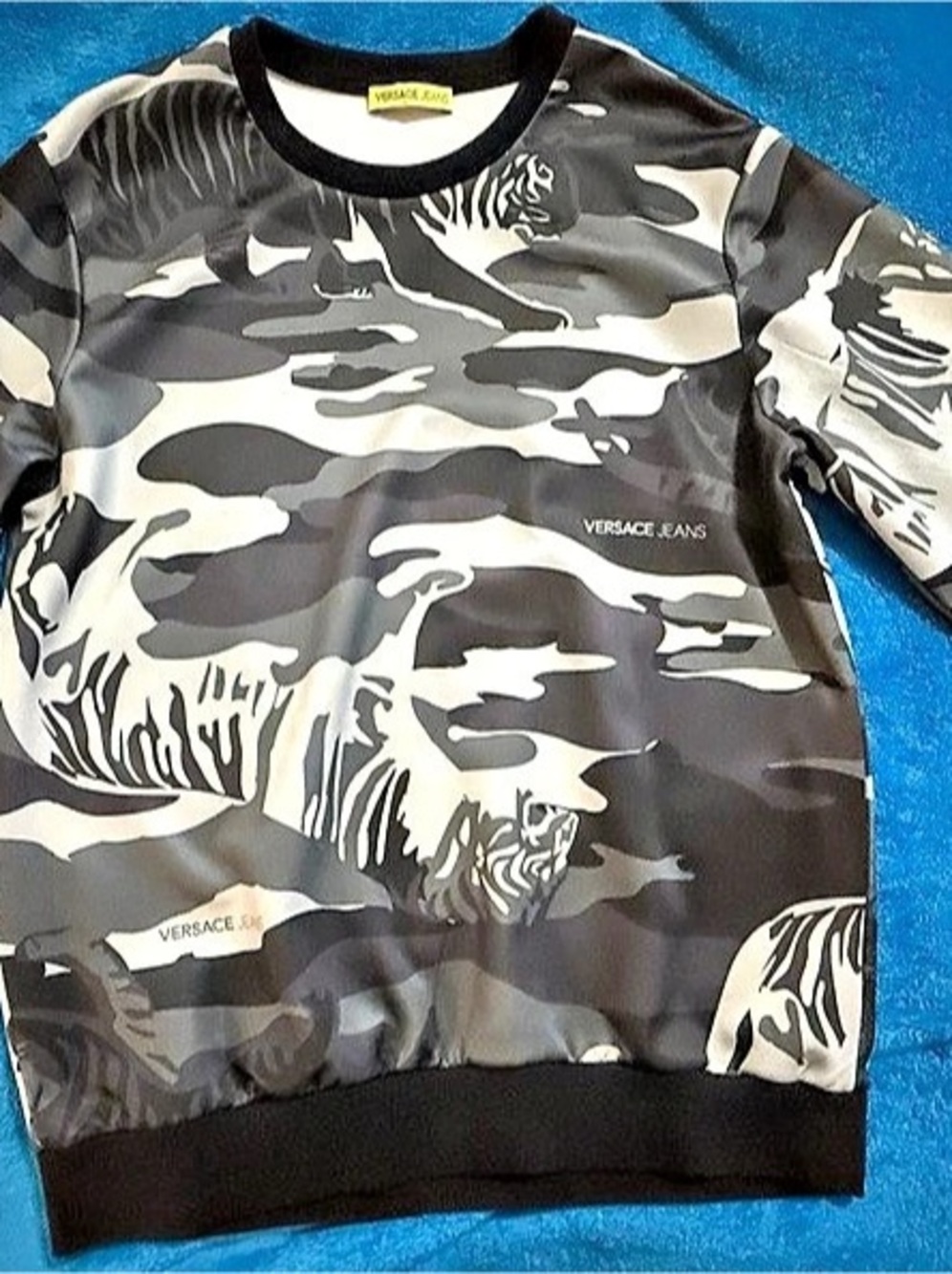 Versace Jeans Tiger Camo Sweatshirts Black Gray & White in men’s size M